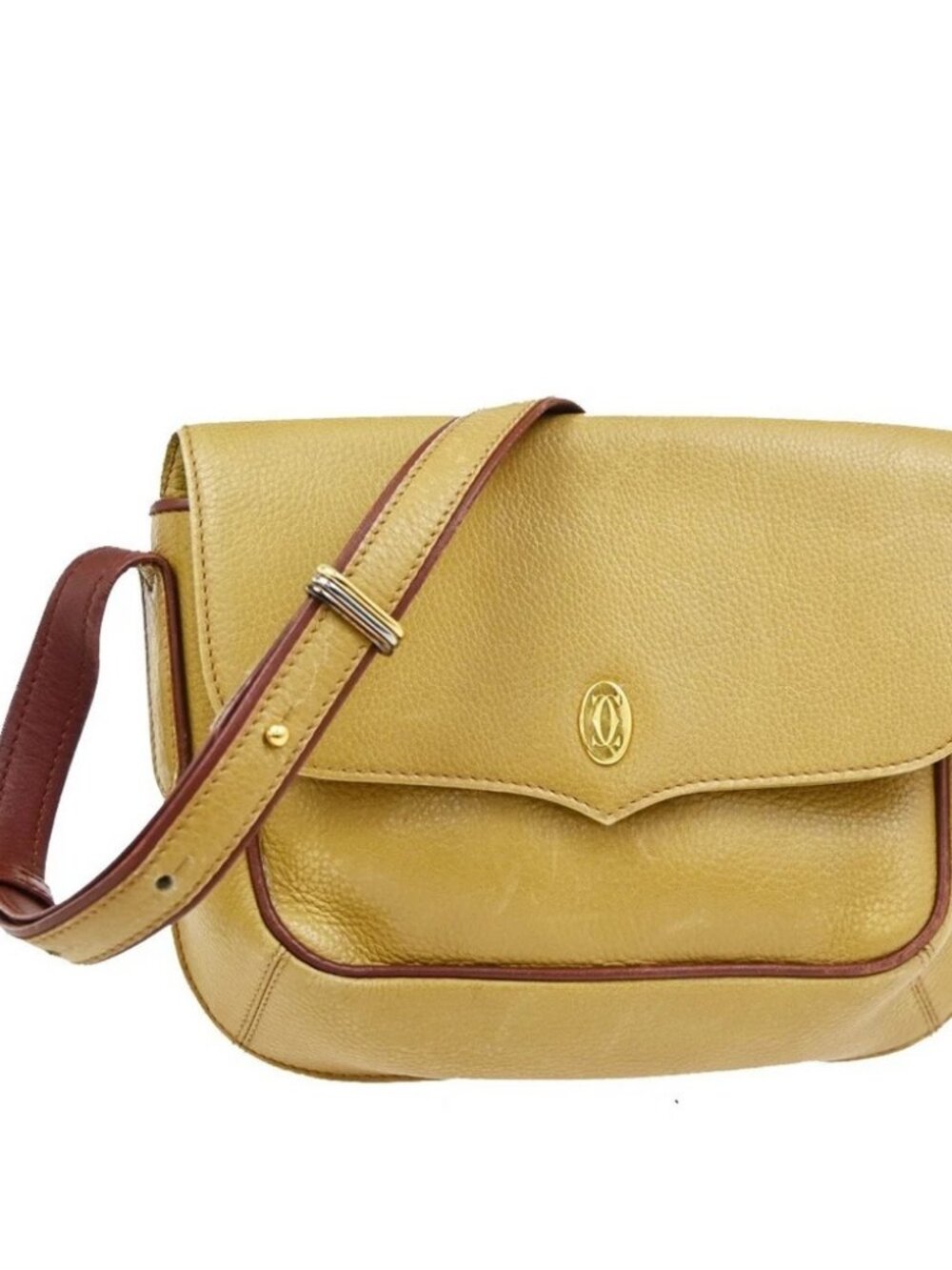 MUST DE CARTIER 2C Logo Bicolor Shoulder Bag Leather Yellow Red 61TA698